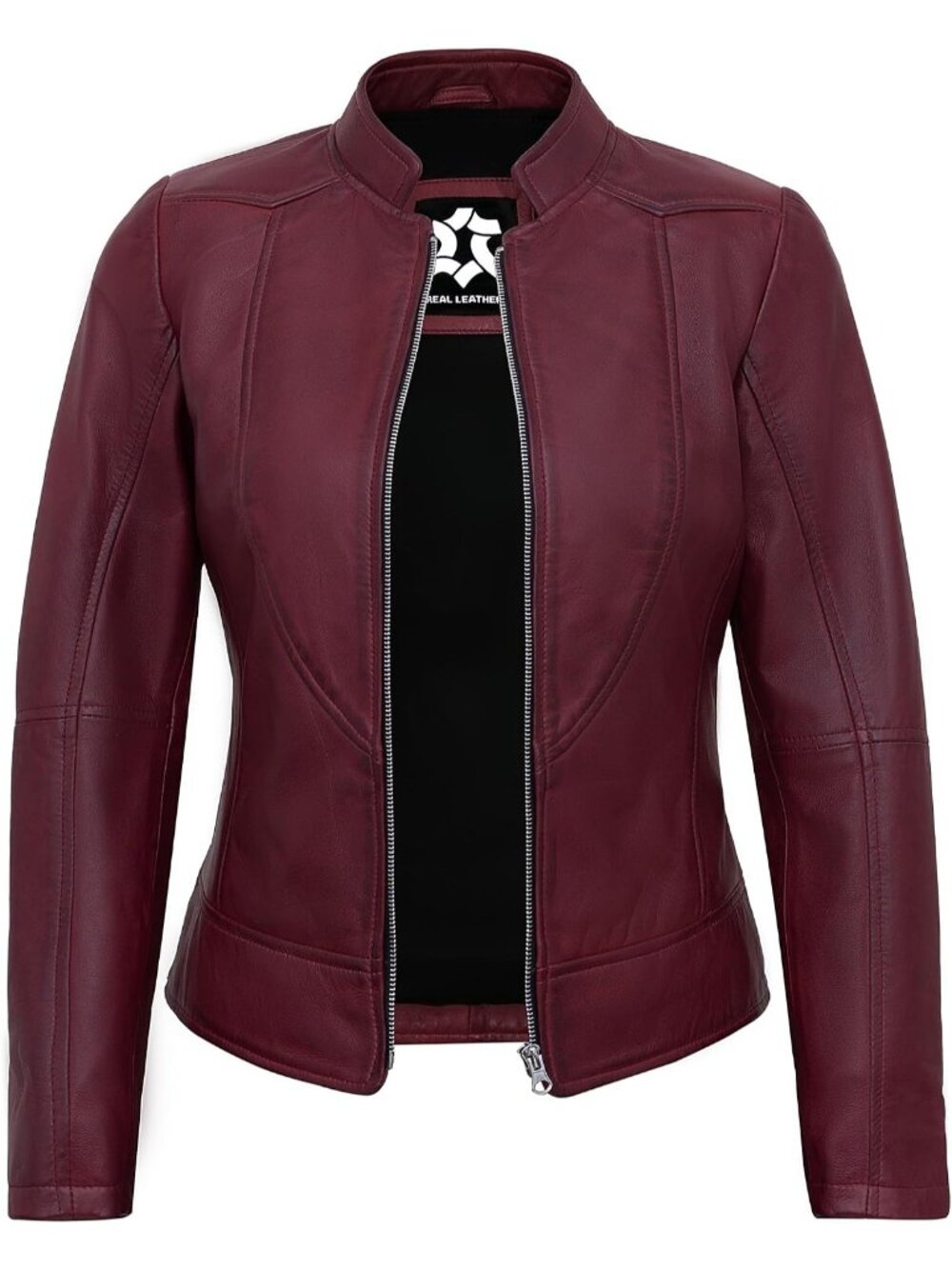 Women's Maroon Lambskin Stylish Motorcycle Jacket zipper closure Leather Jackets